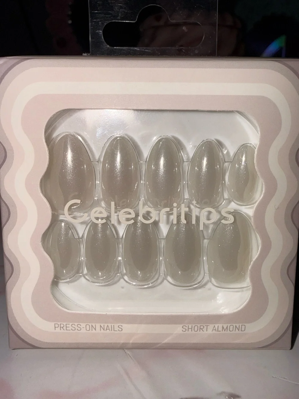 Celebritips “Pearly Grey Glaze” Short Almond Press-On Nails